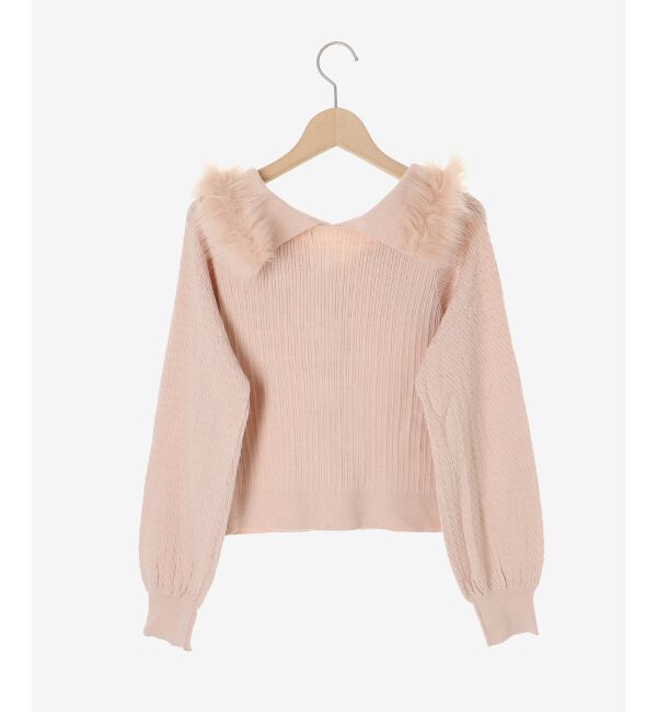 「フェイクファー付きキラキラ襟ニット」|ニット・セーター|