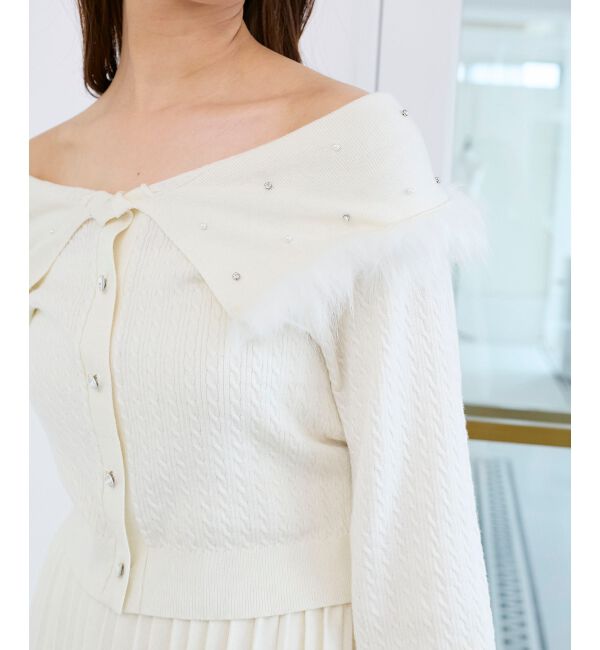  「フェイクファー付きキラキラ襟ニット」|ニット・セーター|
