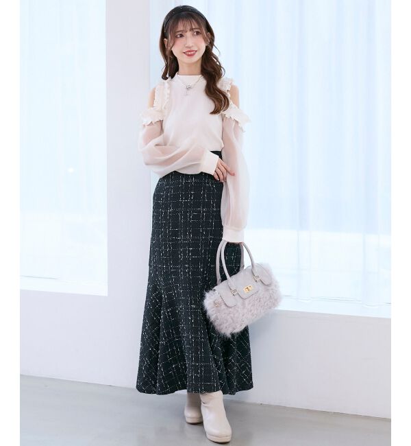  「オープンショルダーフリルカットトップス」|Tシャツ・カットソー|