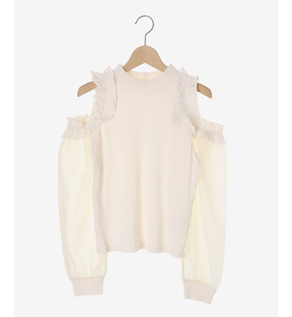  「オープンショルダーフリルカットトップス」|Tシャツ・カットソー|