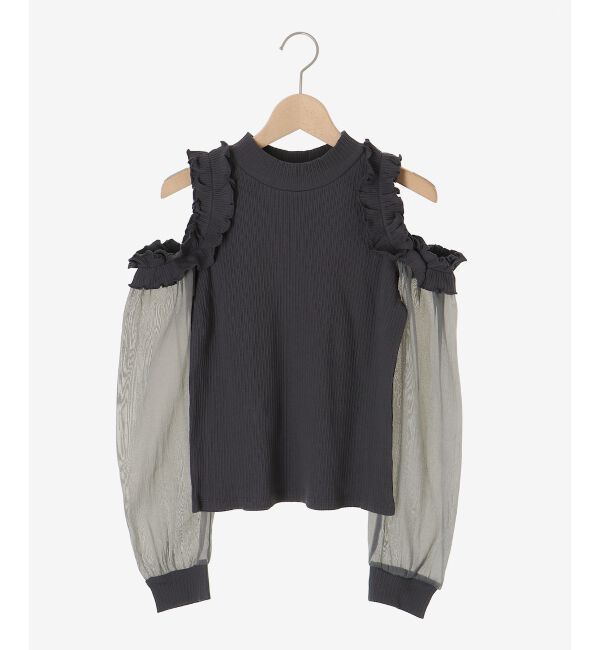  「オープンショルダーフリルカットトップス」|Tシャツ・カットソー|