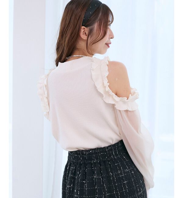  「オープンショルダーフリルカットトップス」|Tシャツ・カットソー|