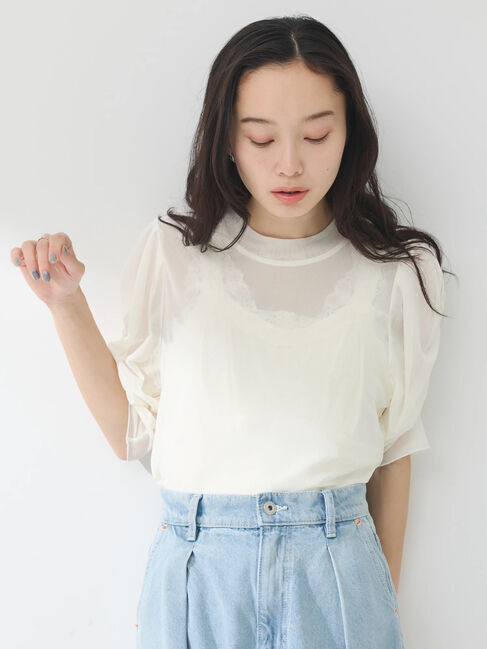 earth music&ecology「5分袖シアーインナー」|インナー|White