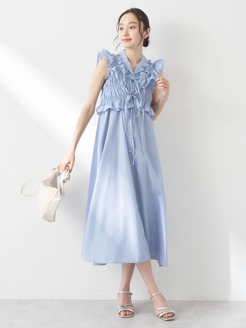 earth music&ecology「SET2点シャーリングビスチェ&times;シャツワンピース」|ワンピース|Sax