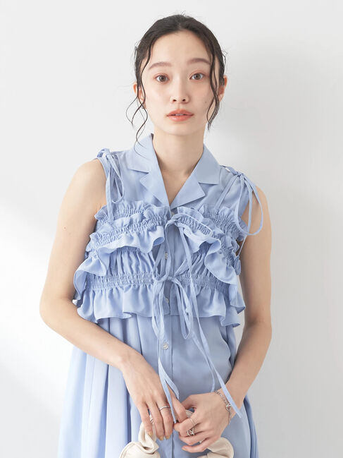 earth music&ecology「SET2点シャーリングビスチェ&times;シャツワンピース」|ワンピース|