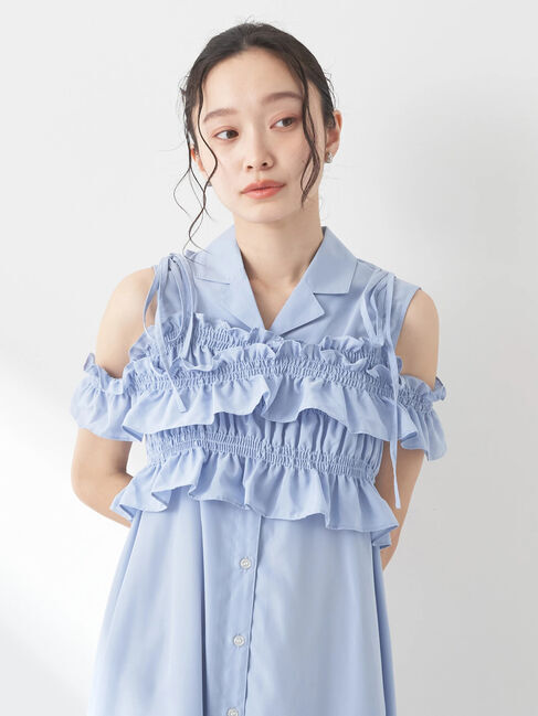 earth music&ecology「SET2点シャーリングビスチェ&times;シャツワンピース」|ワンピース|