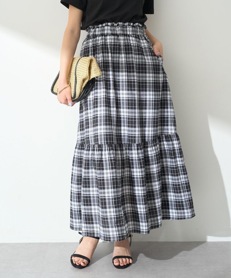 earth music&ecology「クリンクルスカート」|フレア|チェックブラック