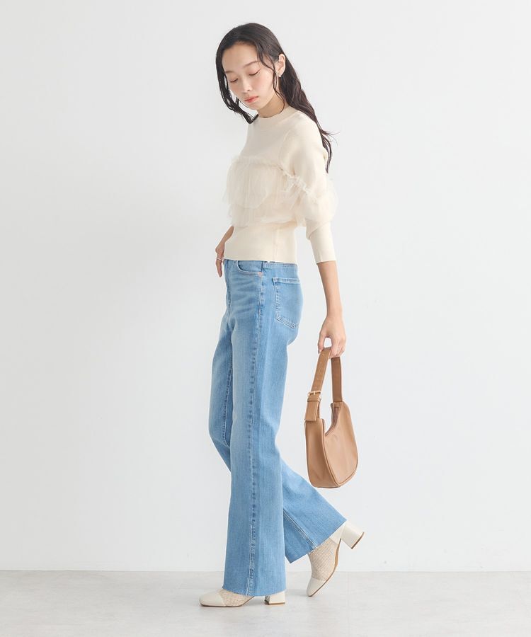 earth music&ecology「胸元チュールドッキングニットプルオーバー」|ニット・セーター|