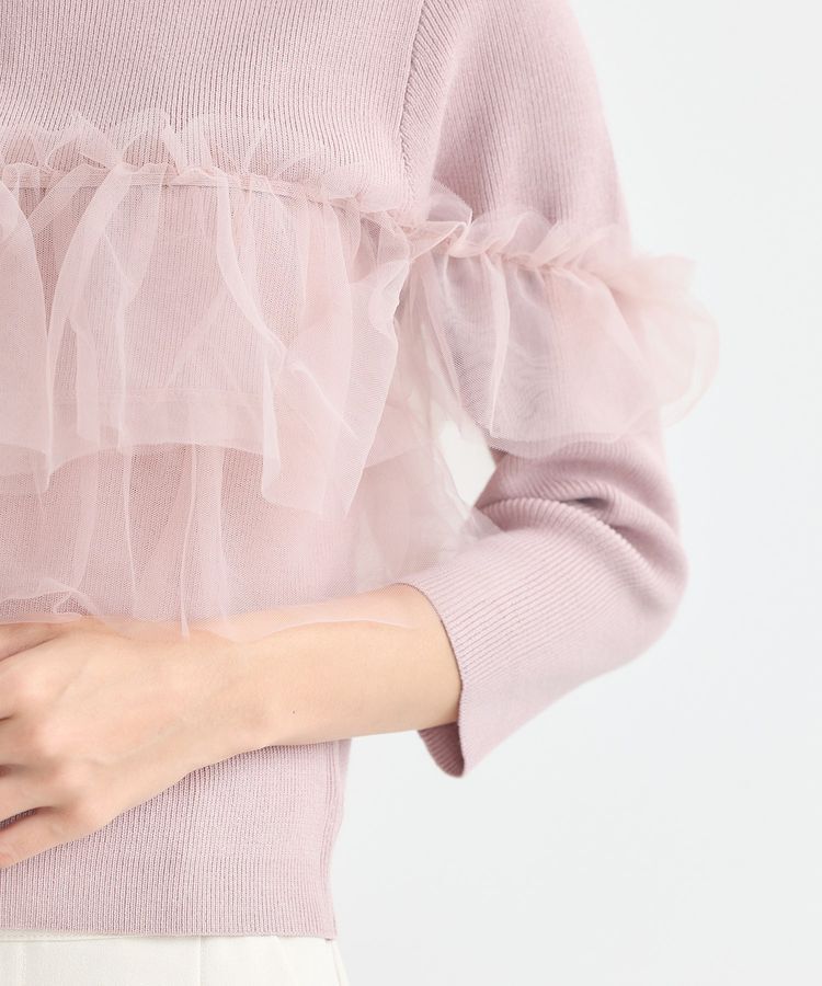 earth music&ecology「胸元チュールドッキングニットプルオーバー」|ニット・セーター|