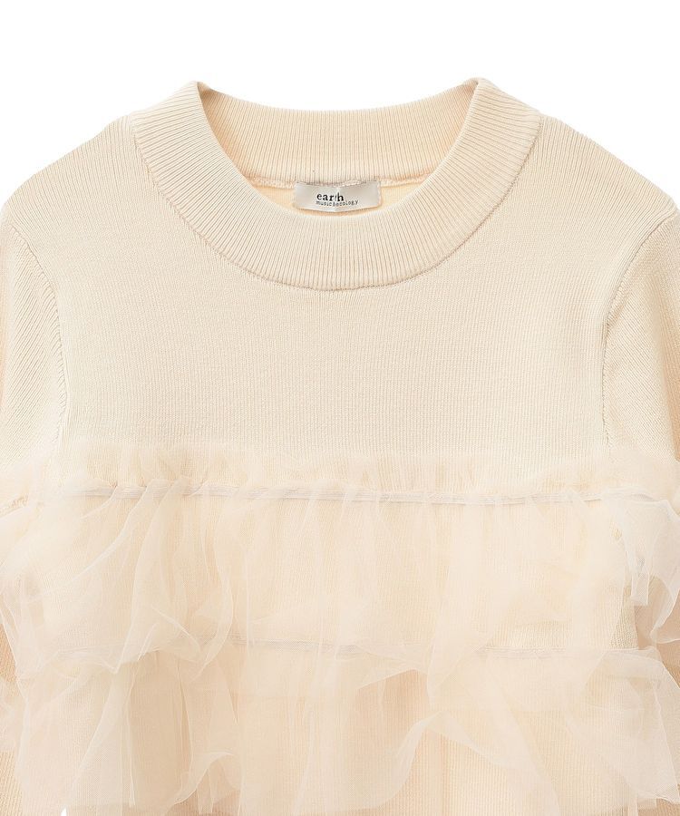 earth music&ecology「胸元チュールドッキングニットプルオーバー」|ニット・セーター|