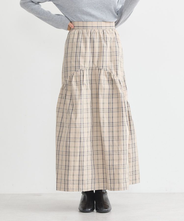 earth music&ecology「メモリータフタチェックスカート」|フレア|Beige
