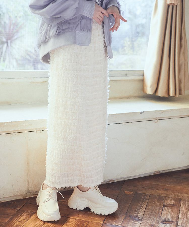 earth music&ecology「フェザーナロースカート」|タイト|