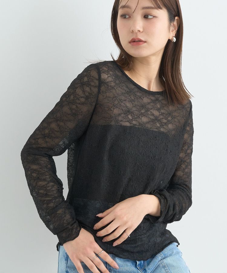 earth music&ecology「シアーレースプルオーバー」|Tシャツ・カットソー|Black