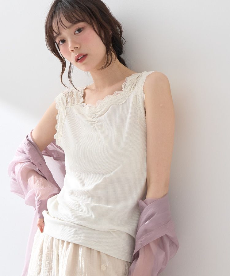 earth music&ecology「ラメテレコショルダーレースタンクトップ」|キャミソール|
