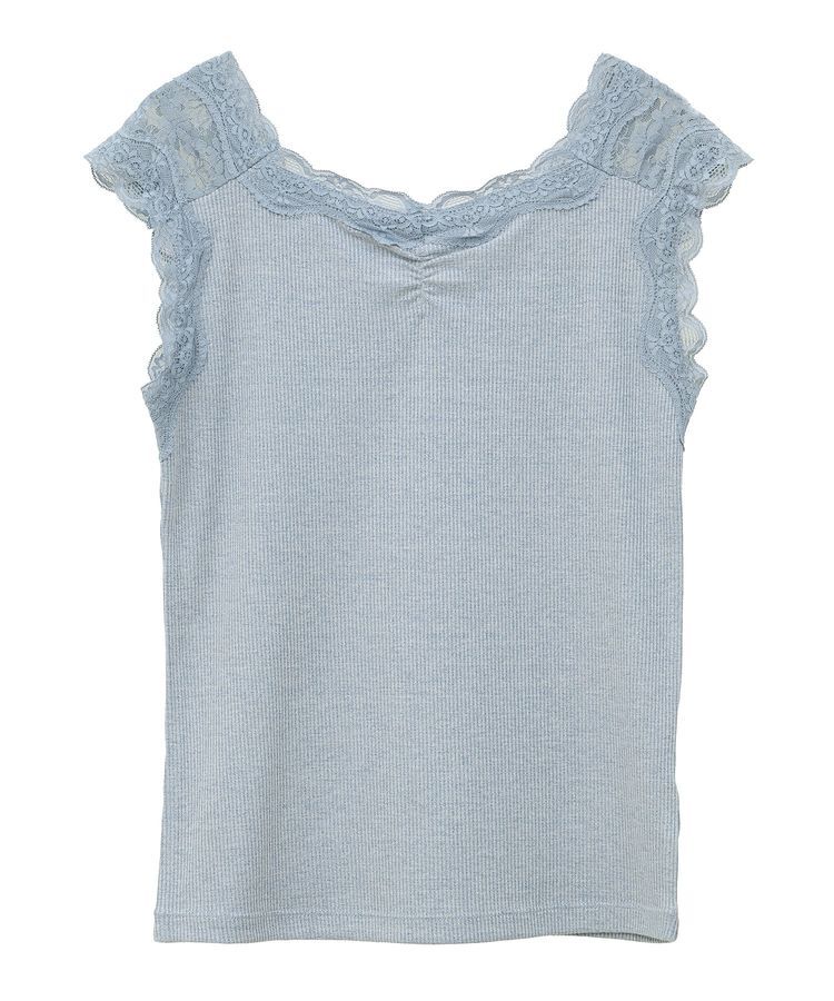 earth music&ecology「ラメテレコショルダーレースタンクトップ」|キャミソール|