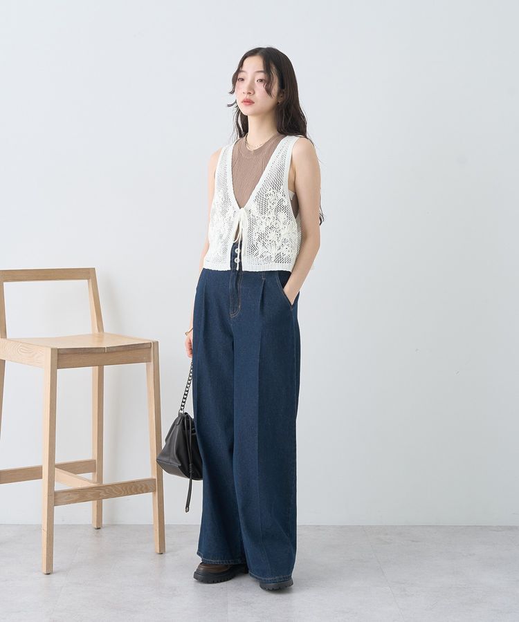 earth music&ecology「フラワー刺繍メッシュベスト」|ベスト・ジレ|