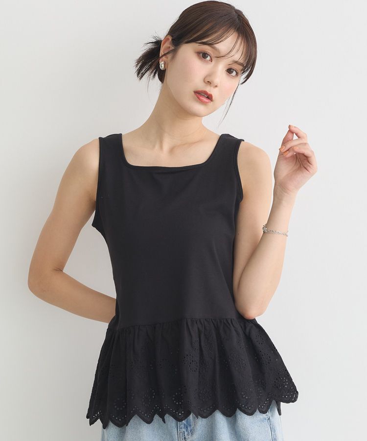 earth music&ecology「コットンレースヘムインナー」|キャミソール|Black