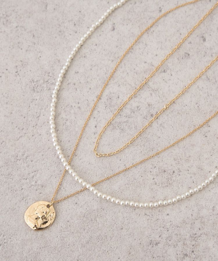 earth music&ecology「SET2点パールチェーンネックレス+コインモチーフネックレス」|ネックレス|Gold