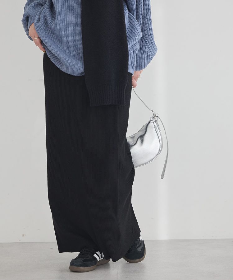 earth music&ecology「セルフカットテレコナロースカート」|タイト|Black