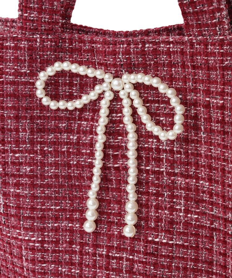 Maison de FLEUR「ピンクツイードパールリボンスクエアトートバッグ」|トートバッグ|