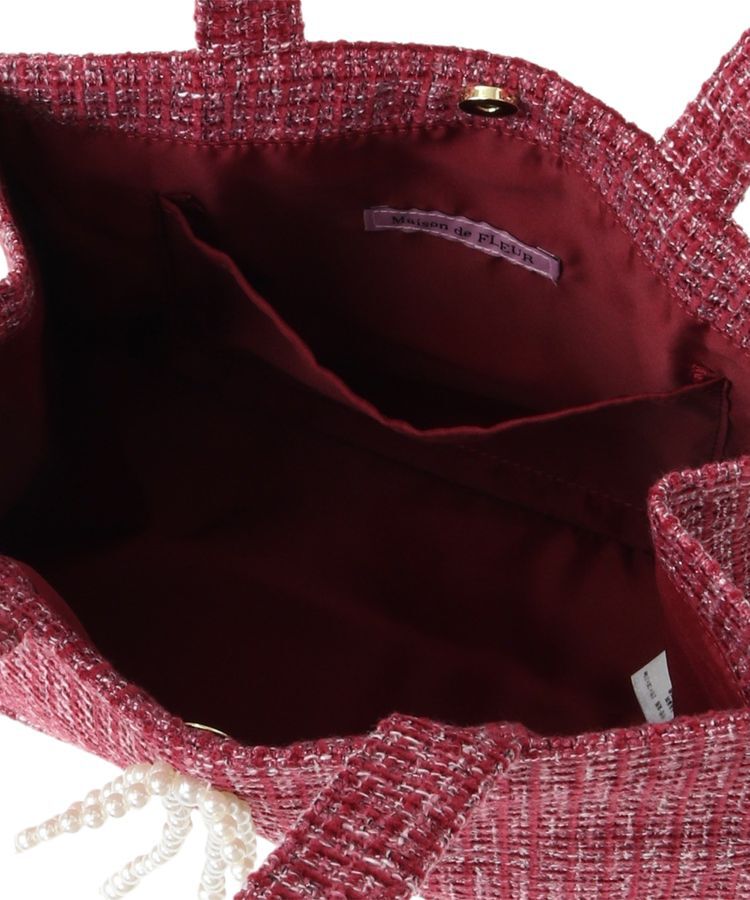 Maison de FLEUR「ピンクツイードパールリボンスクエアトートバッグ」|トートバッグ|