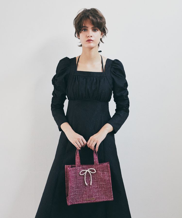 Maison de FLEUR「ピンクツイードパールリボンスクエアトートバッグ」|トートバッグ|