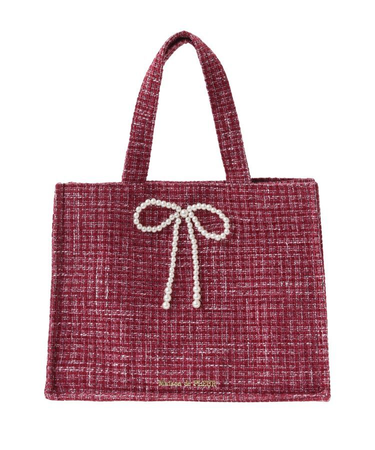 Maison de FLEUR「ピンクツイードパールリボンスクエアトートバッグ」|トートバッグ|