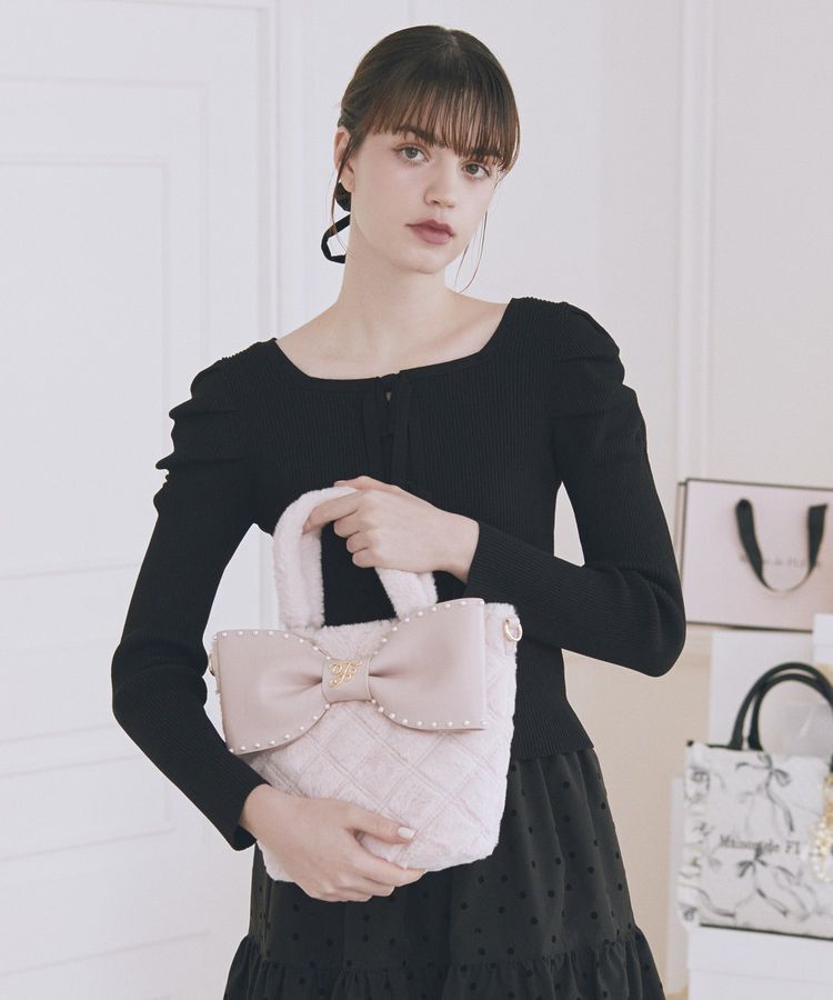 Maison de FLEUR「フェイクファーパールリボントートバッグ」|ハンドバッグ|ピンク