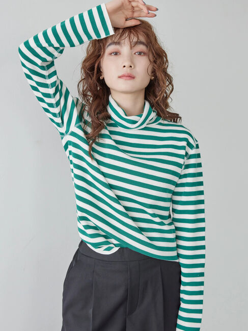  「リブタートルカットプルオーバー」|Tシャツ・カットソー|グリーン