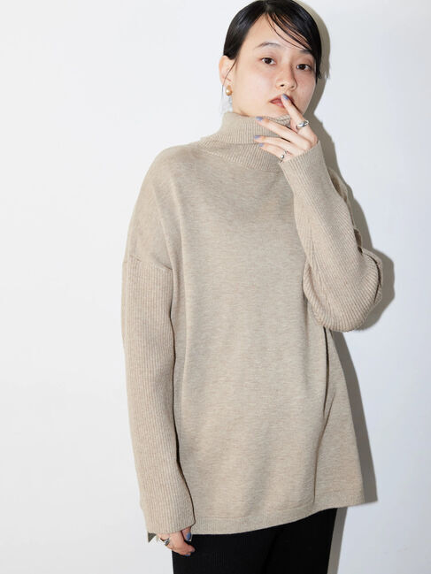  「パチパチしにくいハイネックBIGニットプルオーバー」|ニット・セーター|