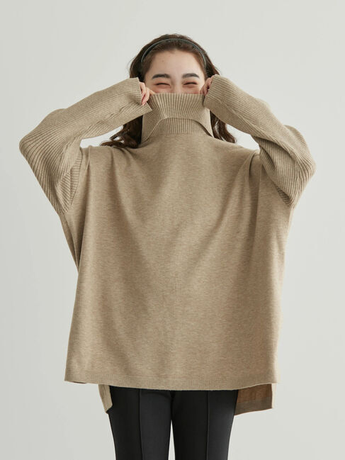  「パチパチしにくいハイネックBIGニットプルオーバー」|ニット・セーター|ベージュ