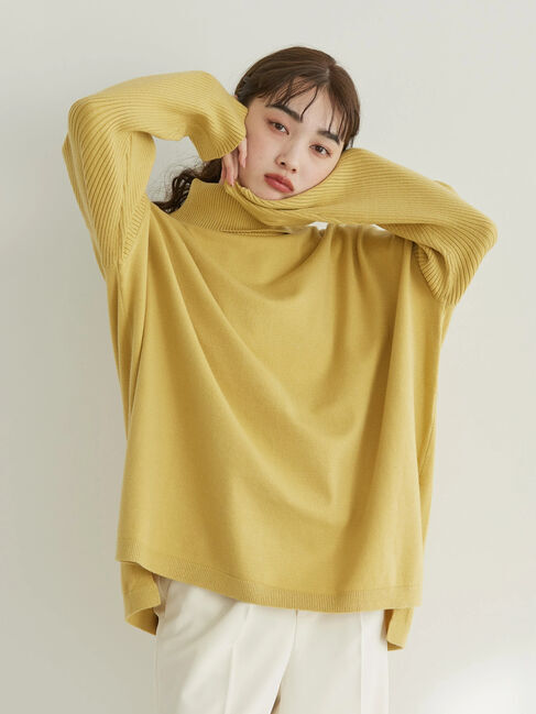  「パチパチしにくいハイネックBIGニットプルオーバー」|ニット・セーター|イエロー