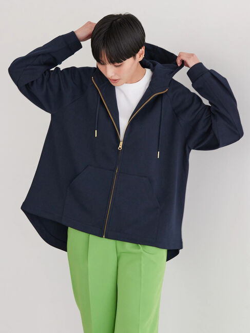  「ポンチバックフレアZIPパーカー」|カーディガン|ネイビー