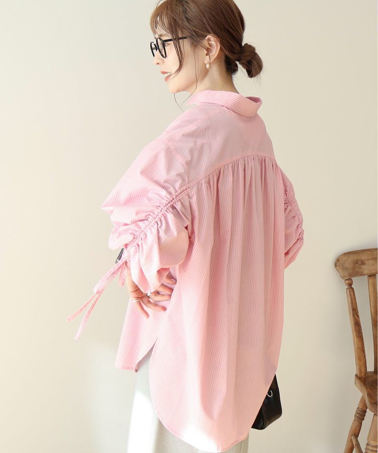 AMERICAN HOLIC「イージーケアバックギャザーリボンシャツ」|シャツ・ブラウス|Stripe Pink