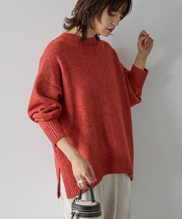 AMERICAN HOLIC「サイドスリットハイネックニットプルオーバー」|ニット・セーター|Red