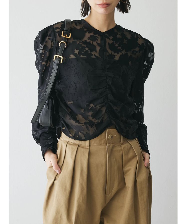 AnriettMusee「花柄オパールシャーリングブラウス」|シャツ・ブラウス|Black