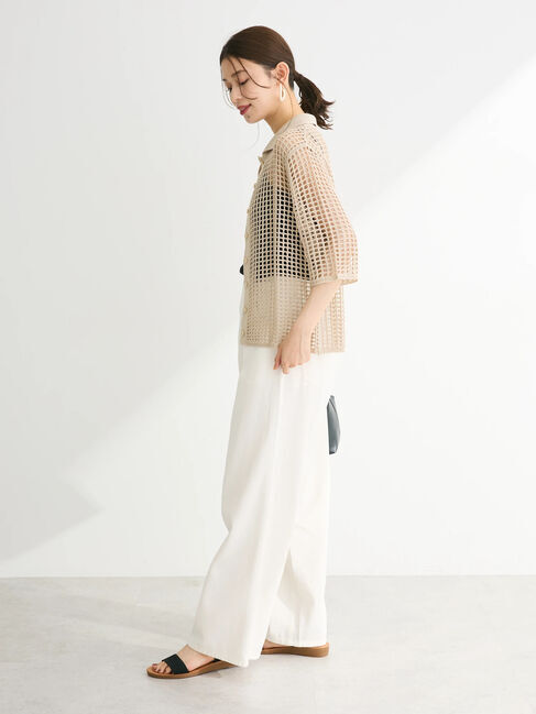 Green Parks「メッシュ編み襟付きカーディガン」|カーディガン|