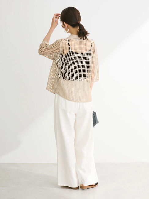 Green Parks「メッシュ編み襟付きカーディガン」|カーディガン|