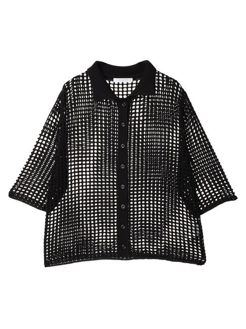 Green Parks「メッシュ編み襟付きカーディガン」|カーディガン|