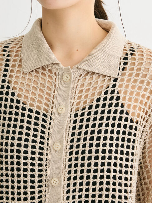 Green Parks「メッシュ編み襟付きカーディガン」|カーディガン|