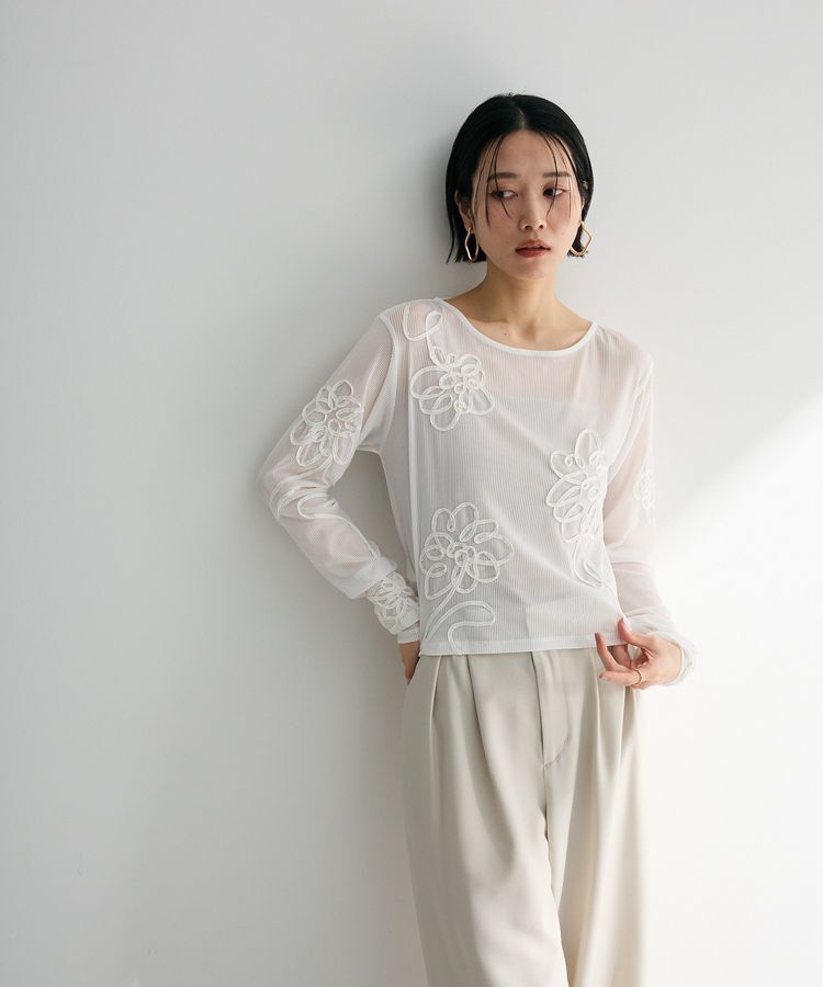 Green Parks「・ELENCARE DUE コード刺繍シアーロンT」|Tシャツ・カットソー|