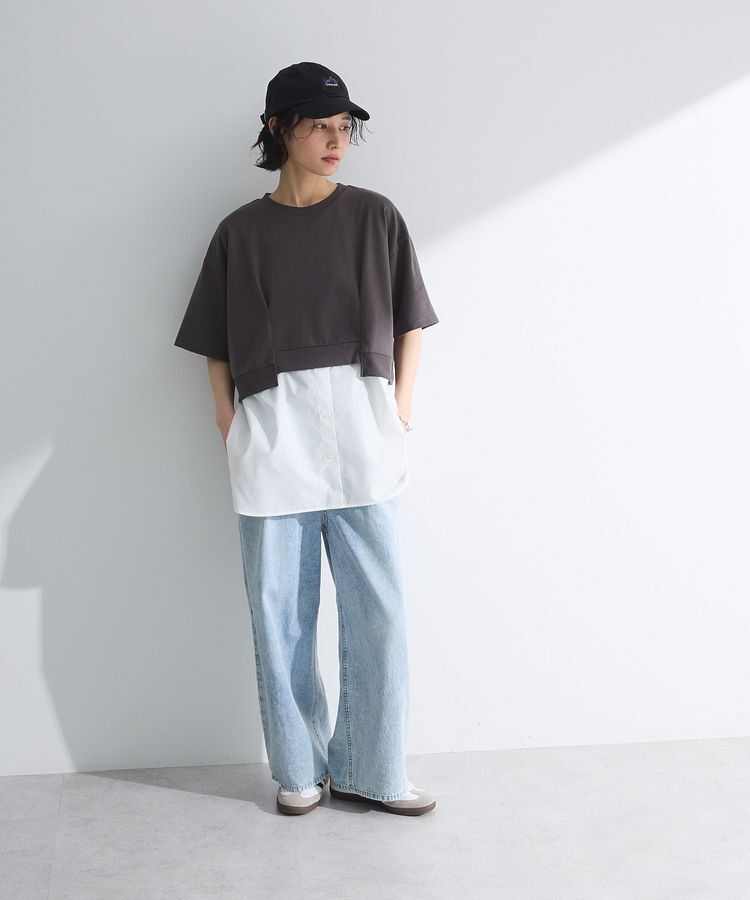 Green Parks「裾タックミニ裏毛シャツドッキングチュニック」|チュニック|