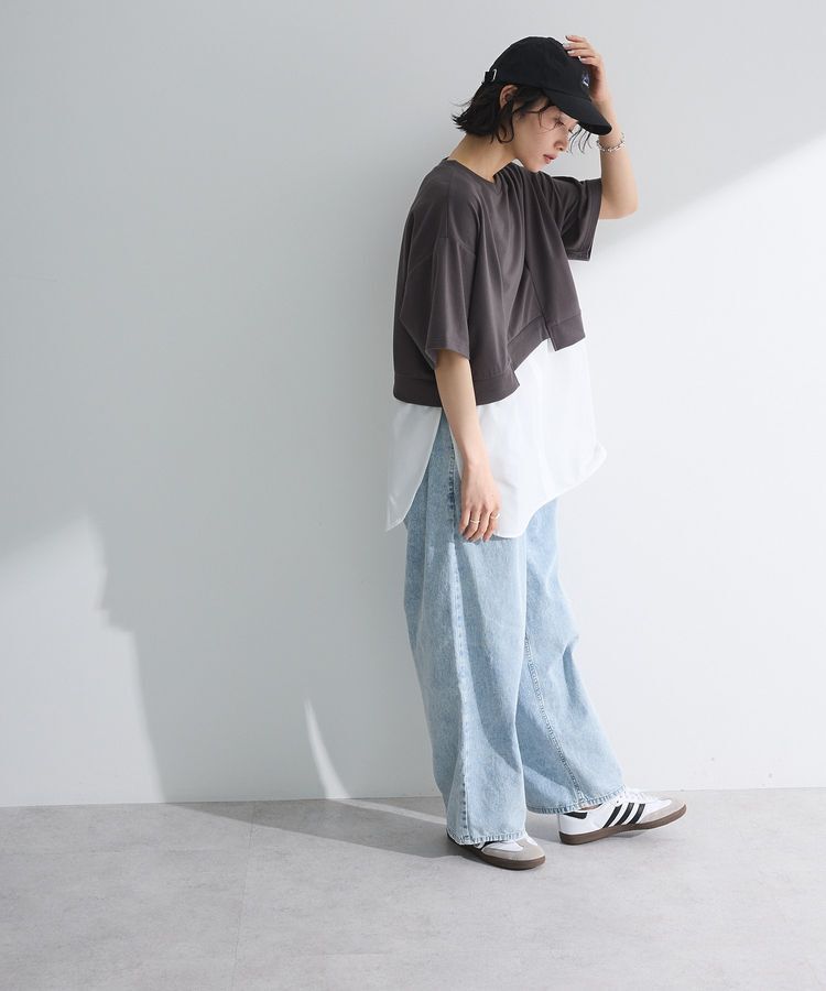 Green Parks「裾タックミニ裏毛シャツドッキングチュニック」|チュニック|