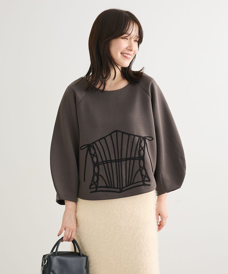 Green Parks「■ESCAR コルセットコード刺繍プルオーバー」|Tシャツ・カットソー|Charcoal Gray