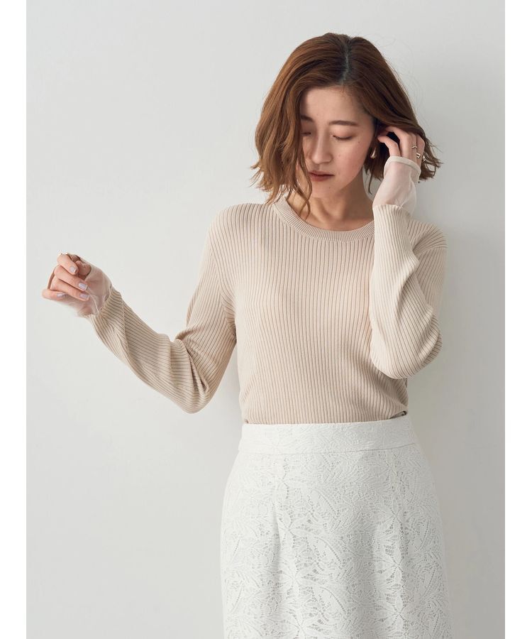YECCA VECCA「袖口シアーリブニット」|ニット・セーター|