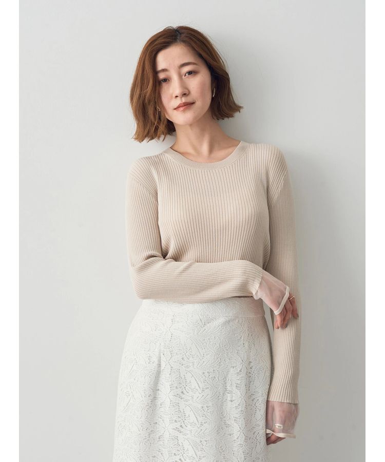 YECCA VECCA「袖口シアーリブニット」|ニット・セーター|Light beige