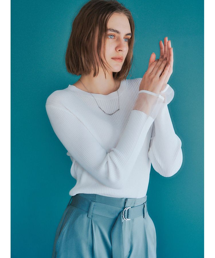 YECCA VECCA「袖口シアーリブニット」|ニット・セーター|