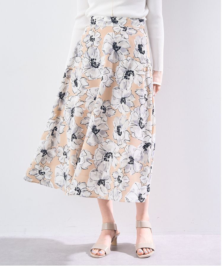 YECCA VECCA「大花柄フレアスカート」|フレア|Beige