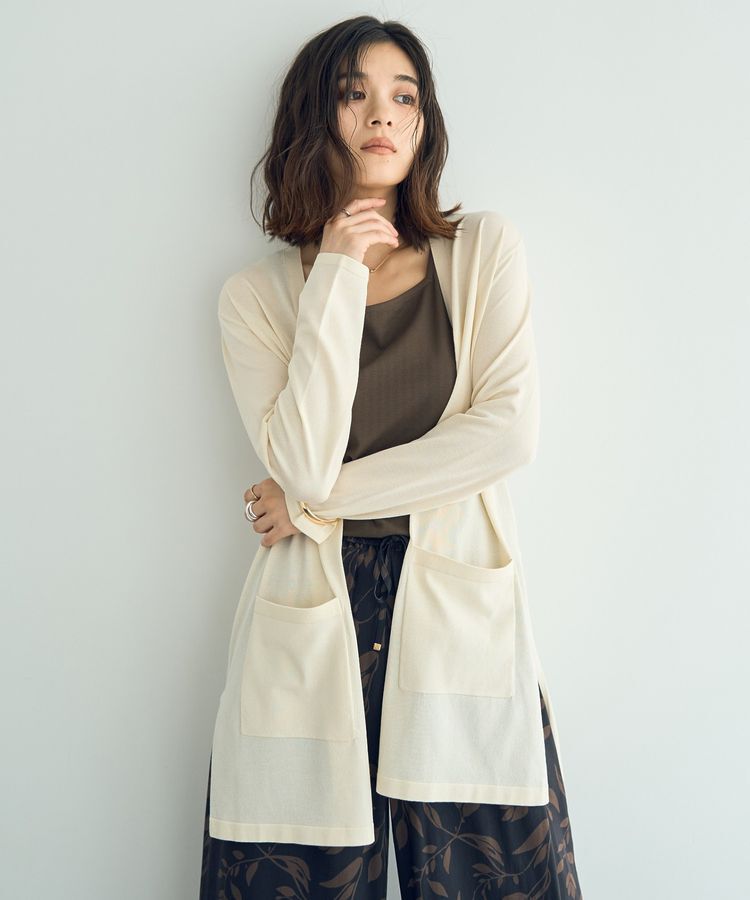 YECCA VECCA「【接触冷感】スリットミドル丈カーディガン」|カーディガン|Ivory