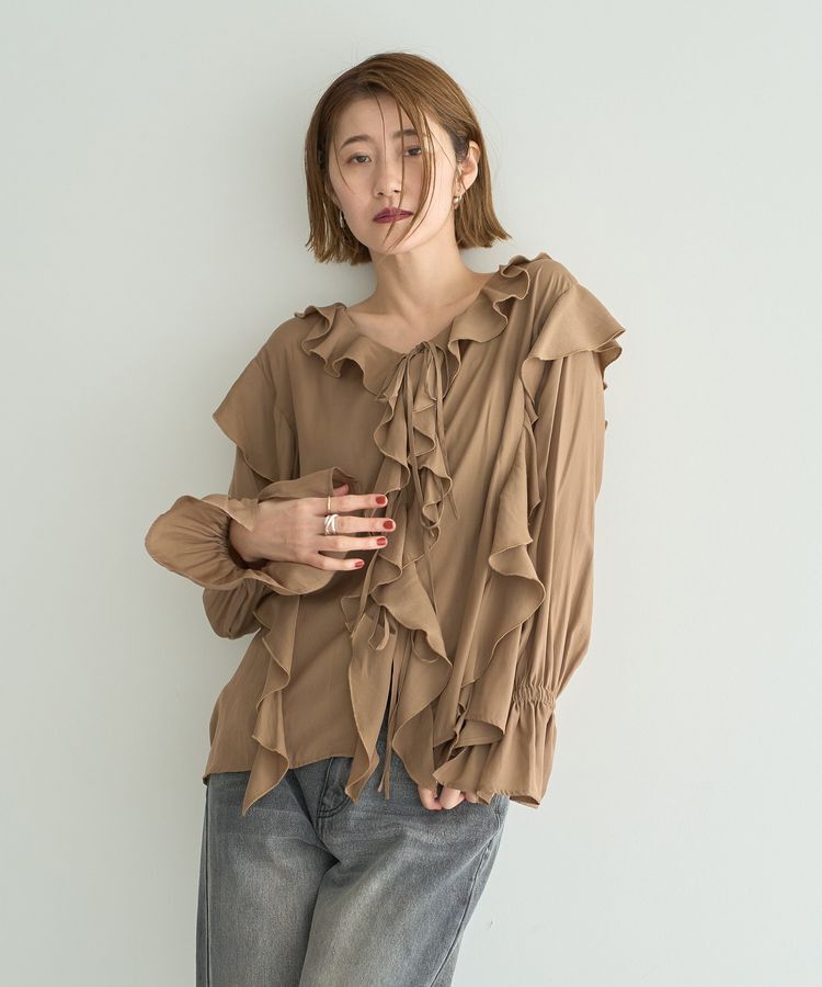 YECCA VECCA「ラッフルリボンロングブラウス」|シャツ・ブラウス|Camel